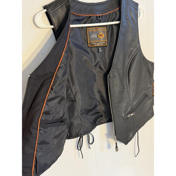 First Classics Leather Vest Womens Medium Black Lauren Motorcycle Lace Up Sides - Picture 10 of 11